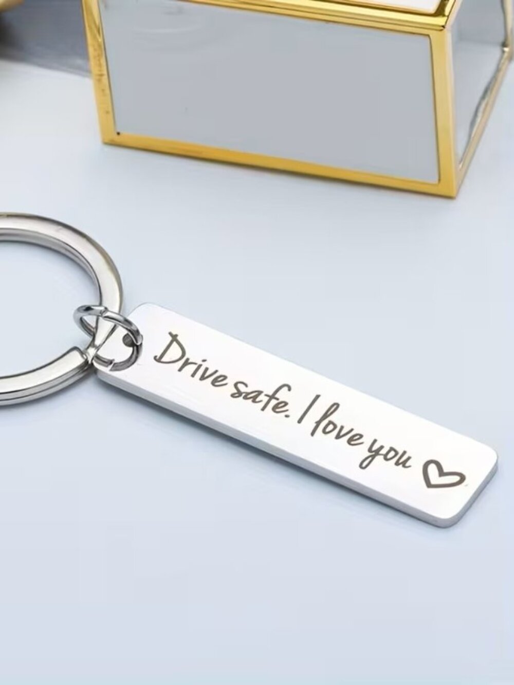 Drive Safe I Love You Keychain Stainless Steel Engraved Gift for Him Her Driver